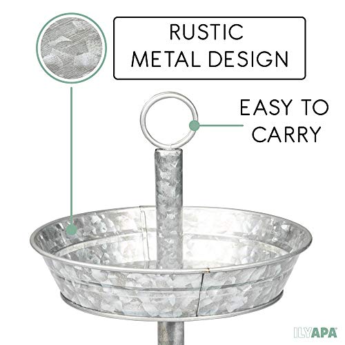 Ilyapa Galvanized Two Tiered Serving Stand - 2 Tier Metal Tray Platter For Cake, Dessert, Appetizers & More #TOP2