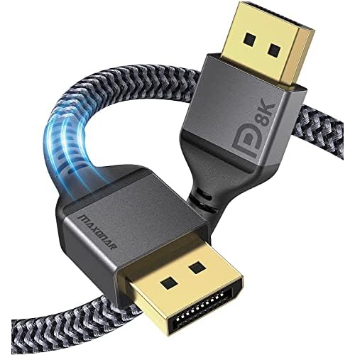 Maxonar 8K DisplayPort Cable 1.4, 6Ft/1.8M (8K@60Hz, 4K@144Hz, 2K@240Hz) HBR3 High Speed DP to DP for PC, Laptop, TV, Gaming Monitor - Grey