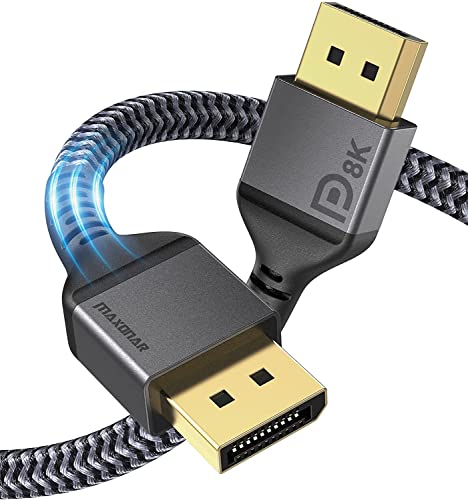 Maxonar 8K DisplayPort Cable 1.4, 6Ft/1.8M (8K@60Hz, 4K@144Hz, 2K@240Hz) HBR3 High Speed DP to DP for PC, Laptop, TV, Gaming Monitor - Grey