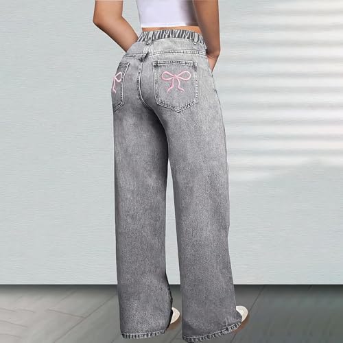 Girls Straight Jeans Baggy Casual Vintage Palazzo Distressed High Waist Wide Leg Denim Pants with Pockets3