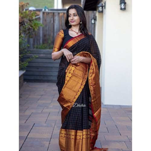 Image of Narayanpet Pure Cotton Avani Border Saree for Women with Running Blouse | Tassels | Traditional Woven Solid Design | Handloom Weave