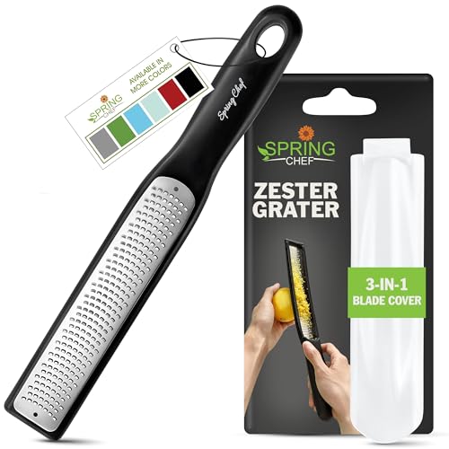 Comparison: Best Lemon Zester Tool 4 Spring Chef Premium Lemon Zester Grater with Handle - Fruits, Garlic, Chocolate, Nutmeg, Ginger Grater - Heavy Duty Kitchen Tool - Stainless Steel Citrus Zester with Blade Cover - Fine Shred, Black