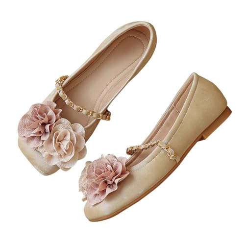LUXINYU Women Mary Jane Flower Flats Buckle Straps Low Heel Casual Ballet Dress Shoes