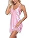 Avidlove Womens Lingerie Satin Lace Chemise Nightgown Nightshirt Full Slips Sleepwear (Pink, X-Large)