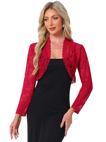 Image of Allegra K Women's Elegant Crop Cardigan Sheer Floral Lace Bolero Shrug Top