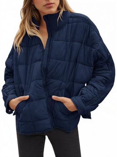 GeGekoko Women's Lightweight Long Sleeve Quilted Coat Full Zip Oversized Winter Warm Packable Puffer Jackets