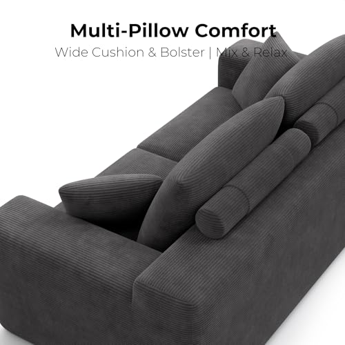 Image of LIKIMIO Loveseat Sofa in a Box, 78 inch Cloud Boneless Couch for Living Room with 30 inch Comfy Deep Seat, Modern Upholstered Corduroy Sofa for Apartment, Home Office, No Assembly, Dark Grey