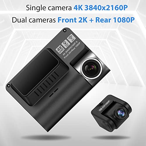 Janazan V55 Câmera Veicular, 4K Ultra Full HD Dash Cam, 2160P + 1080P Frontal E Traseira, GPS/WIFI/A