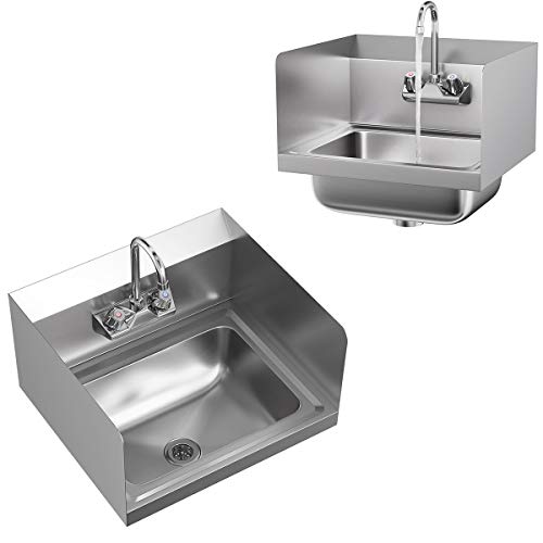 Giantex Commerical Washing Sink NSF Stainless Steel Wall Mount Hand Washing Basin with Faucet & Side Splashes Heavy Duty Hot & Cold Temperature Water Inlet