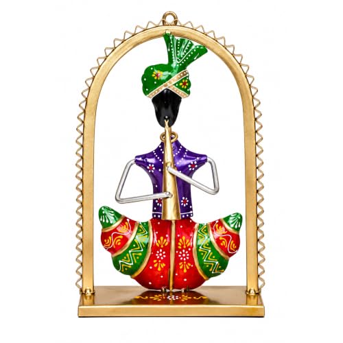 QUINTVERSE Handcrafted Metal Rajasthani Musician Showpiece | Handpainted Ethnic Indian Folk Musician Statue | Decorative Ektara Player Figurine for Home, Living Room & Office (Green) Deal