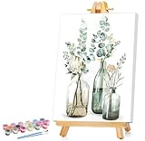 Ginkko Framed Paint by Numbers Kit for Adults Beginner & Kids Ages 8-12, Without Easel, Easy Acrylic on Canvas 8x12 inch with Paints and Brushes, Bottle Flower for Home Wall Decor Gift