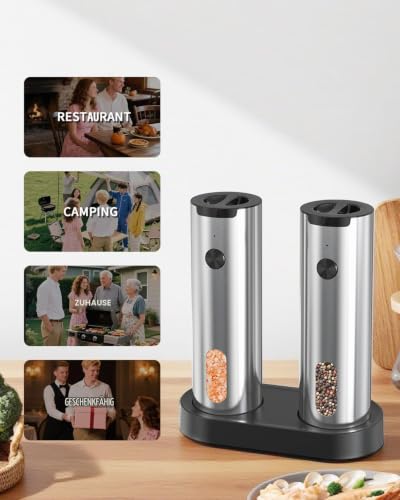 CIRCLE JOY Salz und Pfeffermühle Elektrisch, Edelstahl Wiederaufladbares Pfeffermühlen-Set mit Ladestation, 110 ml Befüllbar… – Ansicht 7
