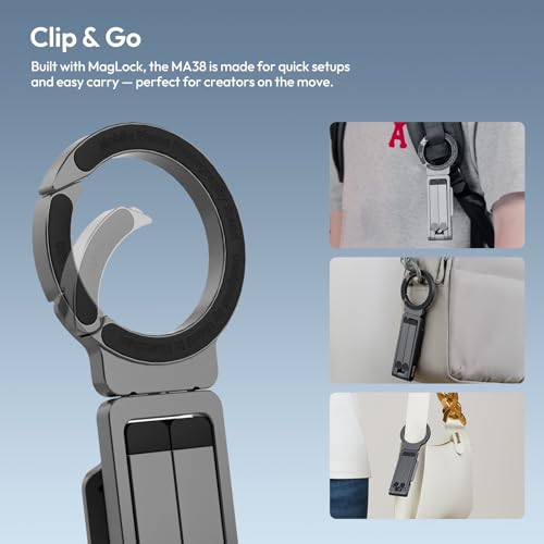 Image of ULANZI MA38 Magnetic Phone Tripod for iPhone, Portable Phone Holder Mini Tripod for Magsafe with Double-Sided 1 /4'' Screw Arca Uka Port Foldable Hook for iPhone 17 /16 /15 /14 /13 /12, Travel Vlog Black
