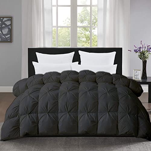 Saferay Green All-Season Luxury - Hotel Quality- Pintuck Style 100% Organic Cotton 1-Piece Pinch Pleat Comforter with 4 Corner Tabs, 500 GSM - Machine Washable (Dark Gray, Alaskan King 136