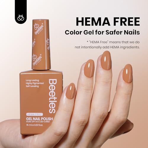 Image of Beetles Brown Gel Polish - Latte Haze, Hema Free Brown Gel Nail Polish, Soak Off UV LED Fall Nails Art Lamp 15ML Full Size DIY Home Manicure Salon for Women