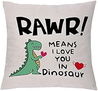 GHORIHUB Funny Couples Cushion Case Linen Throw Pillow Cover Rawr Means I Love You in Dinosaur to Wife Husband Hug Pillowcases Valentines Day Wedding Anniversary Christmas Boyfriend Girlfriend Gift