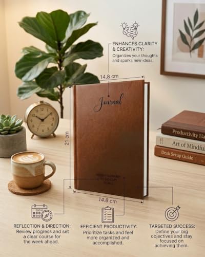 Image of Unruled Premium Hardcover Journal Notebook | Weekly Summary, To-Do Lists & Goal Planner | Undated Productivity Journal | A5 Size, Smooth Writing Pages | 100gsm Thick Paper, 80 Sheets /160 Pages Per Book | Elegant Notebook for Work, Study & Personal Planning (BROWN, Unruled)