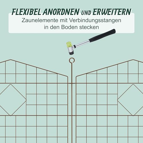 Relaxdays Teichzaun, 5 Zaunelemente, HxB: je 78x75 cm, Garten, Begrenzungszaun Oberbogen, zum Stecken, Metall, braun