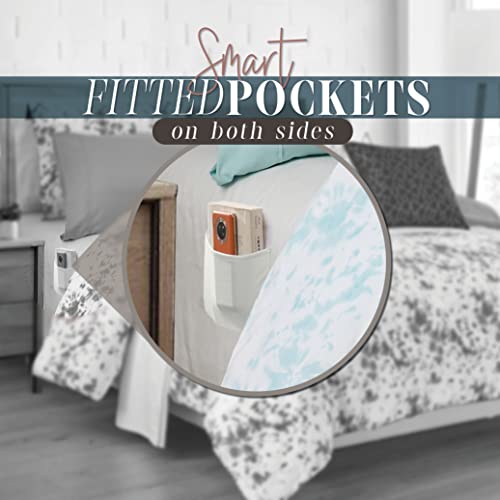 Image of Elegant Comfort Reversible 10-Piece Comforter Set, Tie-Dye Print, Decorative Pillow and Fitted Sheet with Smart Pockets, Soft, Plush, Lightweight Material, 10pc Tie-Dye Set, Cali King, Aqua Mint