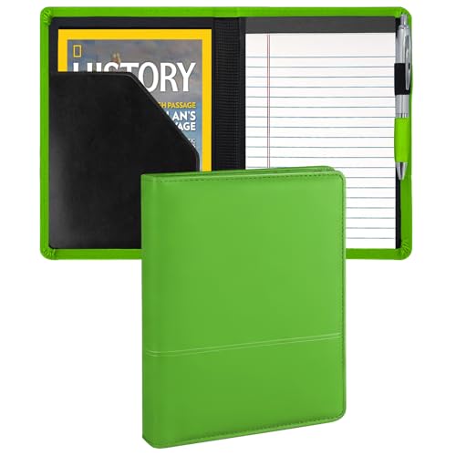 Image of Classic Padfolio /Junior Portfolio Folder Case, Business A5 Binder Organizer Notepad for Men Women, 5 x 8 Writing Pad Included, Green