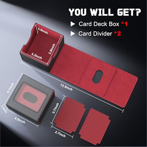 Image of Kabinka MTG Deck Box with Window, Commander Deck Box for Trading Cards, Holds 110+ Double Sleeved Cards, Fits TCG CCG EDH (Black Red)