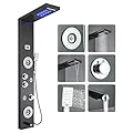 Ivanees 6-Jet Stainless Steel Matte Black Shower Panel System Fixed LED Rainfall & Waterfall Showerhead, Temp Display, Tub Spout & Handheld