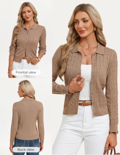 GRACE KARIN Womens Cardigan Dressy Long Sleeve Button Up Sweaters for Women Lightweight Early Fall Fashion Dark Camel M — view 4