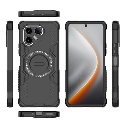 Image of FitSmart Heavy Duty Hard Defender Protective Back Cover for Tecno Pova 7 5G (Strong Magnetic Case, Black)