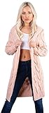 Crazy Girls Womens Chunky Knit Long Cardigan, Pink, SM (UK 8-10)