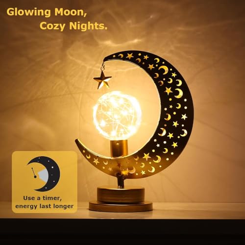 DECORKEY Moon Lamp,Moroccan Decorations Indoor and Outdoor,Moon Star Lamp with LED Bulb&Timer Table Decor for Ramadan,Eid Home Decor,Gifts - Image 3