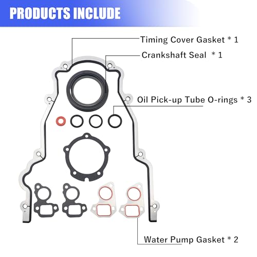 Image of Sorello Engine Timing Cover Gasket Set Compatible with Cadillac Chevy GMC Buick Hummer Pontiac Saab Avanti 4.8L 5.3L 6L 5.7L 6.2L - Replace 12633904 TCS45993 JV5022