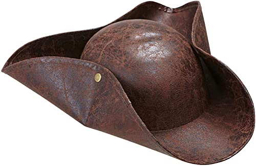 Tricorne pirate marron en simili cuir de qualité pour adulte mixte