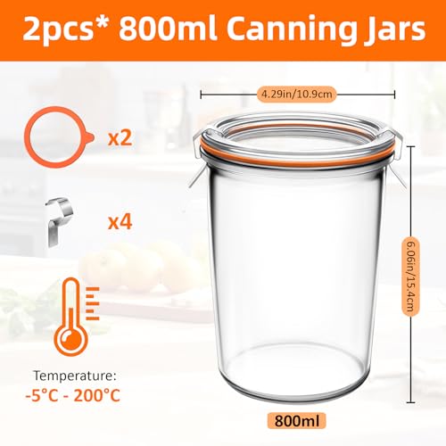 KVZKVZ 2 Pack Canning Jars 27 oz 3/4 liter, 850ml Sourdough Starter Jars, Wide Mouth Airtight Glass Storage Containers, Canning Jars For Sourdough, 743 Wide Mouth Sourdough Starter Jar by KVZKVZ - Image 2