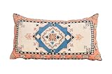 TurkishRug Kingdom Pattern Handmade Kilim Cushion Cover Ethnic Pattern, Farmhouse Ethnic Lumbar Cushion Case, Soft & Washable, Decorative Pillow, Bedroom, Living Room (Beige, 12' x 24')