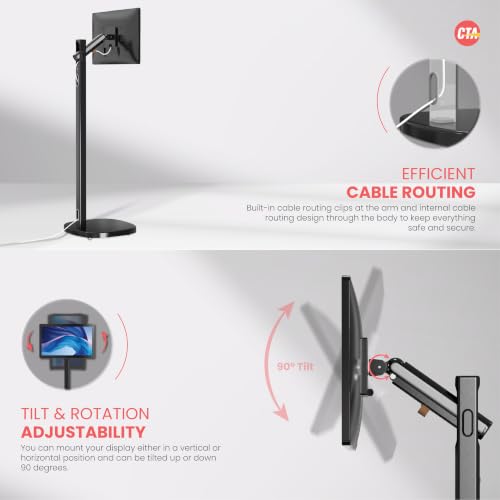 Image of CTA Ergonomic Floor Stand for Monitors & TV's Up to 35-inches & 22 lbs - Mobile Stand with Anti-Knockdown Base & Height Adjustable - Commercial Grade - Black - (ADD-MSADFSB)
