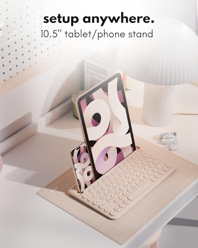 Image of Macally Bluetooth Keyboard for Tablet | Wireless Keyboard for iPad mini /Pro /Air, iPhone (Multi-Device, Built-in Stand, Portable, Rechargeable) - Boba Brown