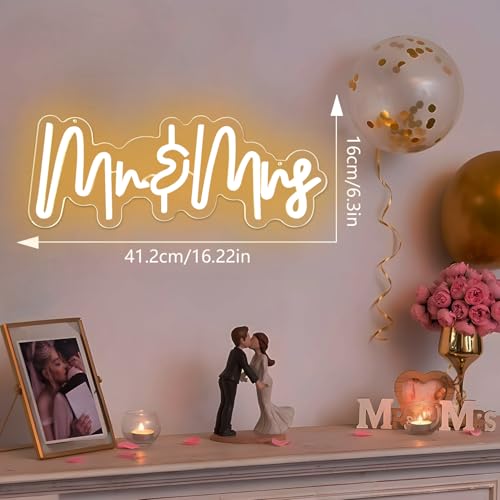 Mr and Mrs Neon Sign for Wedding Dimmable Mr Mrs Neon Signs Led Neon Sign for Party 16.2''x6.3'’ Neon Light Sign Mr & Mrs Sign for Anniversary Valentine's Day Wall Decor Gift Warm White by Ajoyferris - Used condition - Image 5