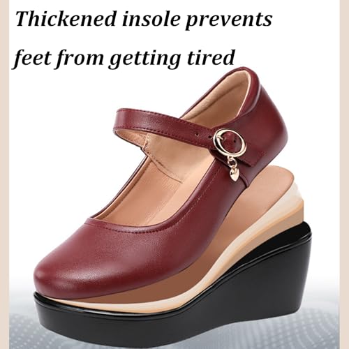 Women's Leather Fashion Wedge Heel Mary Janes with Adjustable Ankle Strap Comfort Non Slip Platform Mom Shoes for Casual Shopping Outdoor4