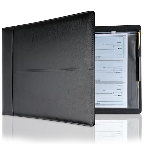 Professional 7 Ring Business Checkbook Binder Premium PU Leather Organizer for 3-On-A-Page Checks Perfect for Business and Personal Finances Fits 9x13 Inch Sheets 600 Check Capacity