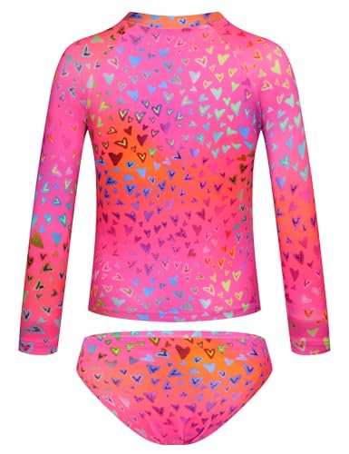 Image of TENVDA Girls Swimsuit Long Sleeve Rash Guard Sets UPF 50+ Two Piece Bathing Suits Size 3-12 Years