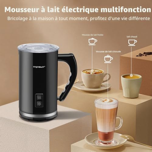 Aigostar Mousseur à lait Electrique 500W 240mL, 3 en 1 Mousse de Lait Chauffant automatique, Revêtement antiadhésif pour Cappucino, Café, Chocolat, Contrôle de Température, Fonction Silencieux, Nior – vue 2