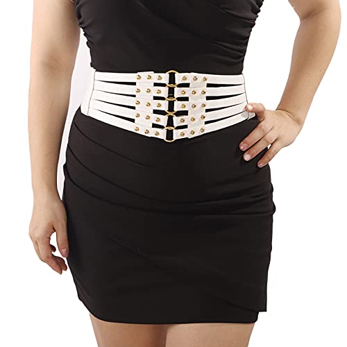 Wiwpar White Corset Belt for Women Fashion Retro Goth Underbust PU Leather Wide Waist Belt Stretch Cinch Waistband Mother's Day Gifts Halloween Decor Belt Gifts for Party Wedding (White)