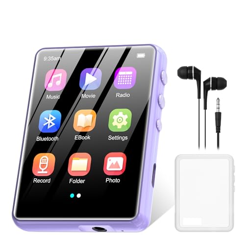 Image of SWOFY 64GB MP3 Player with Bluetooth 5.3, 2.4-Inch Full Touch Screen, Portable Lossless Sound Music Player with HD Speaker, MP3 with FM Radio Recording e-Book, Record, Earphone Included-Purple