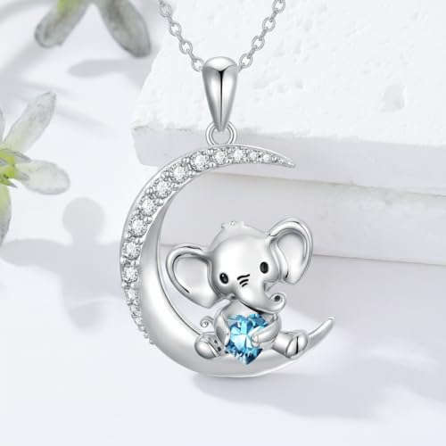 Image of PROESS Animal Birthstone Necklace 925 Sterling Silver Otter /Axolotl /Hippo /Elephant /Dachshund /Monkey /Red Panda Pendant Necklace Animal Birthstone Jewelry Gifts for Women