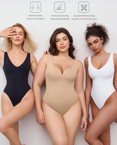 Avidlove Women's Sexy Plunge Deep V Neck Bodysuit Double Lined Sleeveless Thong Body Suit Leotard for Going Out Tank4