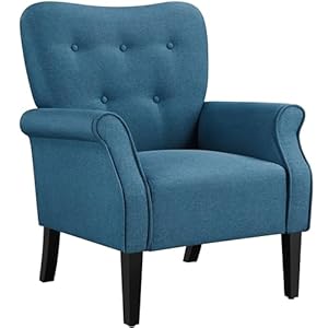 Yaheetech Modern Armchair Mid Century Accent Chair with Sturdy Wood Legs and High Back for Small Space Upholstered Fabric Sofa Club Chair for Living RoomBedroomOffice Navy Blue