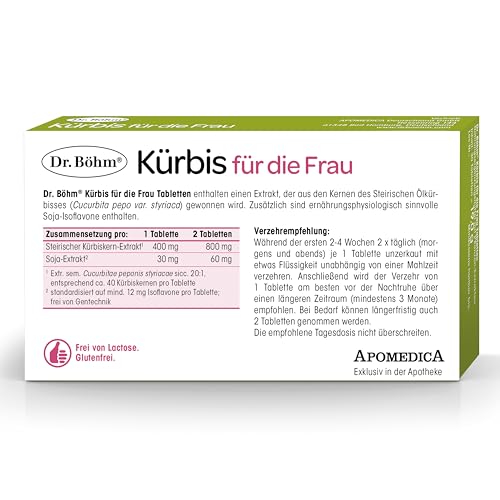 Dr. Böhm Kürbis für die Frau – hochkonzentrierter Kürbis‑Extrakt – pflanzliche Unterstützung für Frauen, gut verträglich – 60 Tabletten