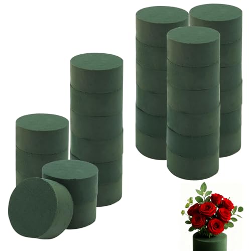 30 PCS 8cm/3 Inch Round Dry Floral Foam Blocks, Green Artificial Florist Sponge Brick for DIY Craft Wedding Flowers