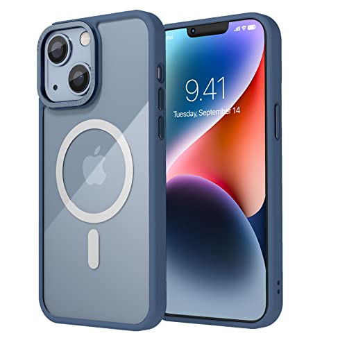 Image of Vaku Luxos Clear Armor MagPro for iPhone 14 Cover Case, Shockproof, Scratch Resistant, Slim, Thin, Military-Grade Metal Ring Camera Protection, Compatible with MagSafe Back Cover - Dark Blue