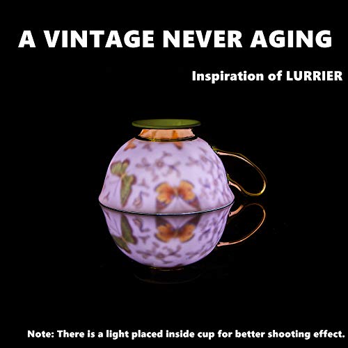 Lurrier Coffee Cup Mug With Saucer For Latte, Cappuccino Tea With Butterflies 6.8 Oz Fine Bone China, Dishwasher Safe, Reactive Glaze, 1 Pcs #TOP3